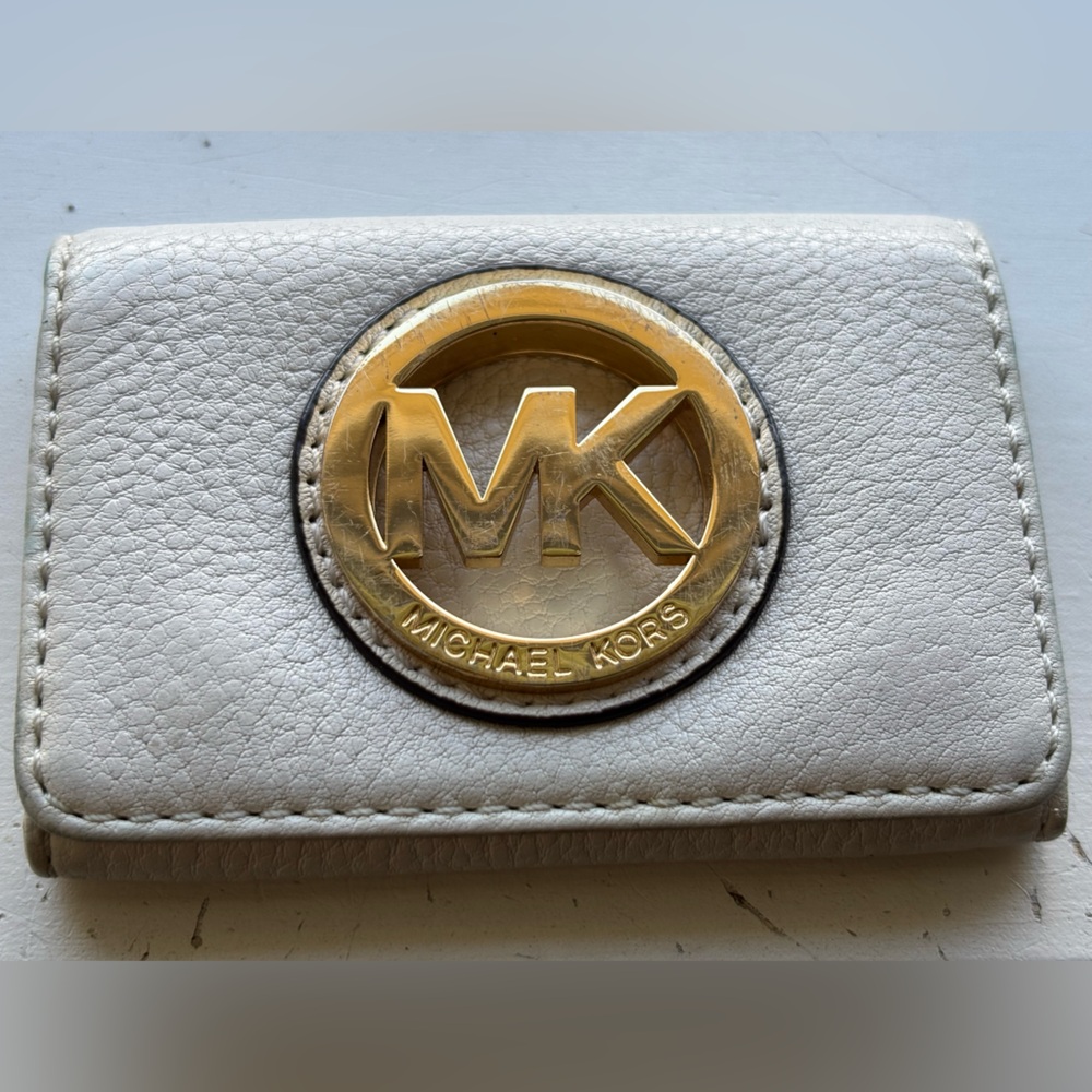 Michael Kors Cream Card Holder with Gold Accents